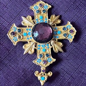 ART Arthur Pepper Large Maltese Cross Vtg Brooch/pendant w/Cabachon Amethyst